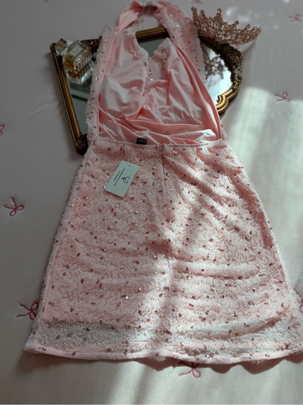 Windsor Pink Beaded Halter Mini Skirt
